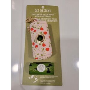 OCS Designs Strawberry Pink Dog Waste Bag Holder with 2 Rolls Biodegradable Bags